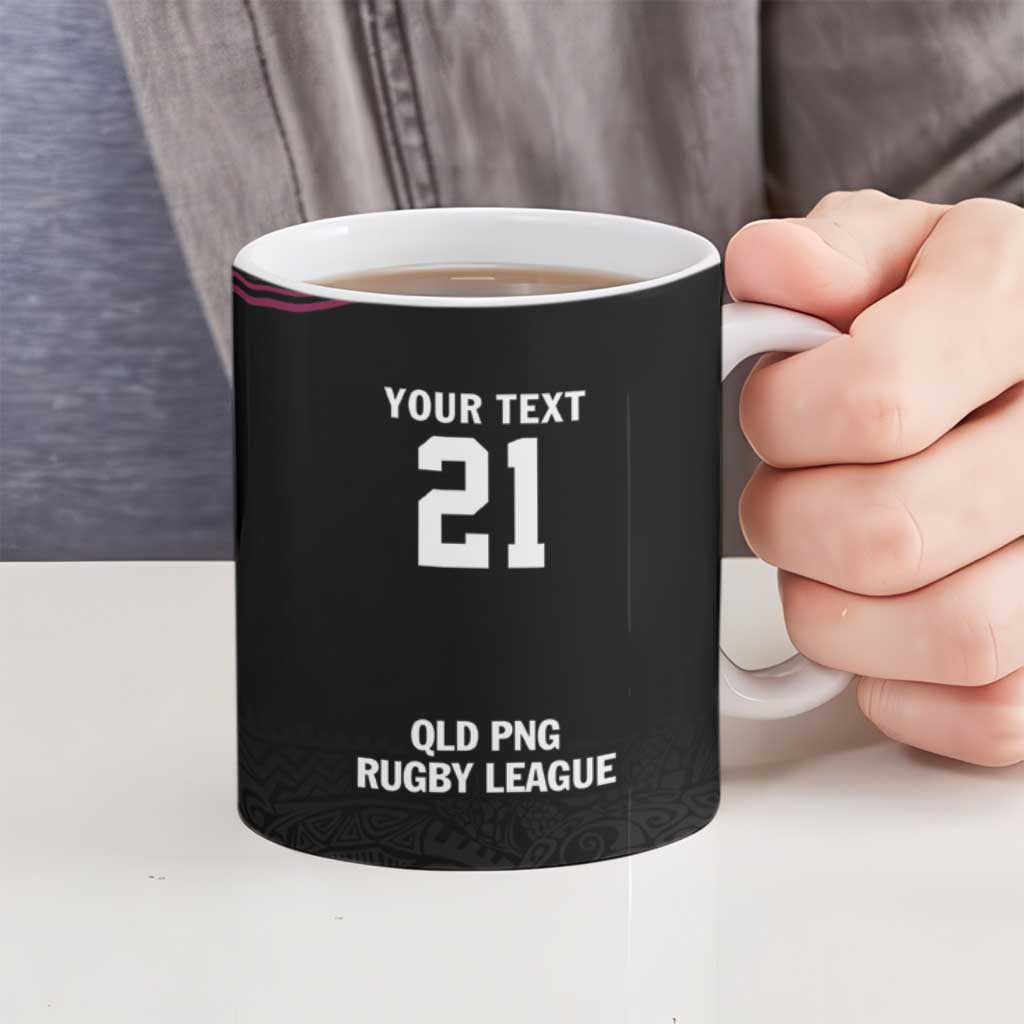 Queensland Papua New Guinea Custom Ceramic Mug All Black Pacific PNG Tribal Style - Polynesian Pride