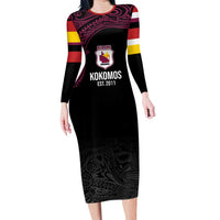 Queensland Papua New Guinea Custom Family Matching Long Sleeve Bodycon Dress and Hawaiian Shirt All Black Pacific PNG Tribal Style