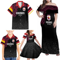 Queensland Papua New Guinea Custom Family Matching Off Shoulder Maxi Dress and Hawaiian Shirt All Black Pacific PNG Tribal Style