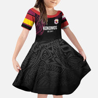 Queensland Papua New Guinea Custom Family Matching Puletasi and Hawaiian Shirt All Black Pacific PNG Tribal Style