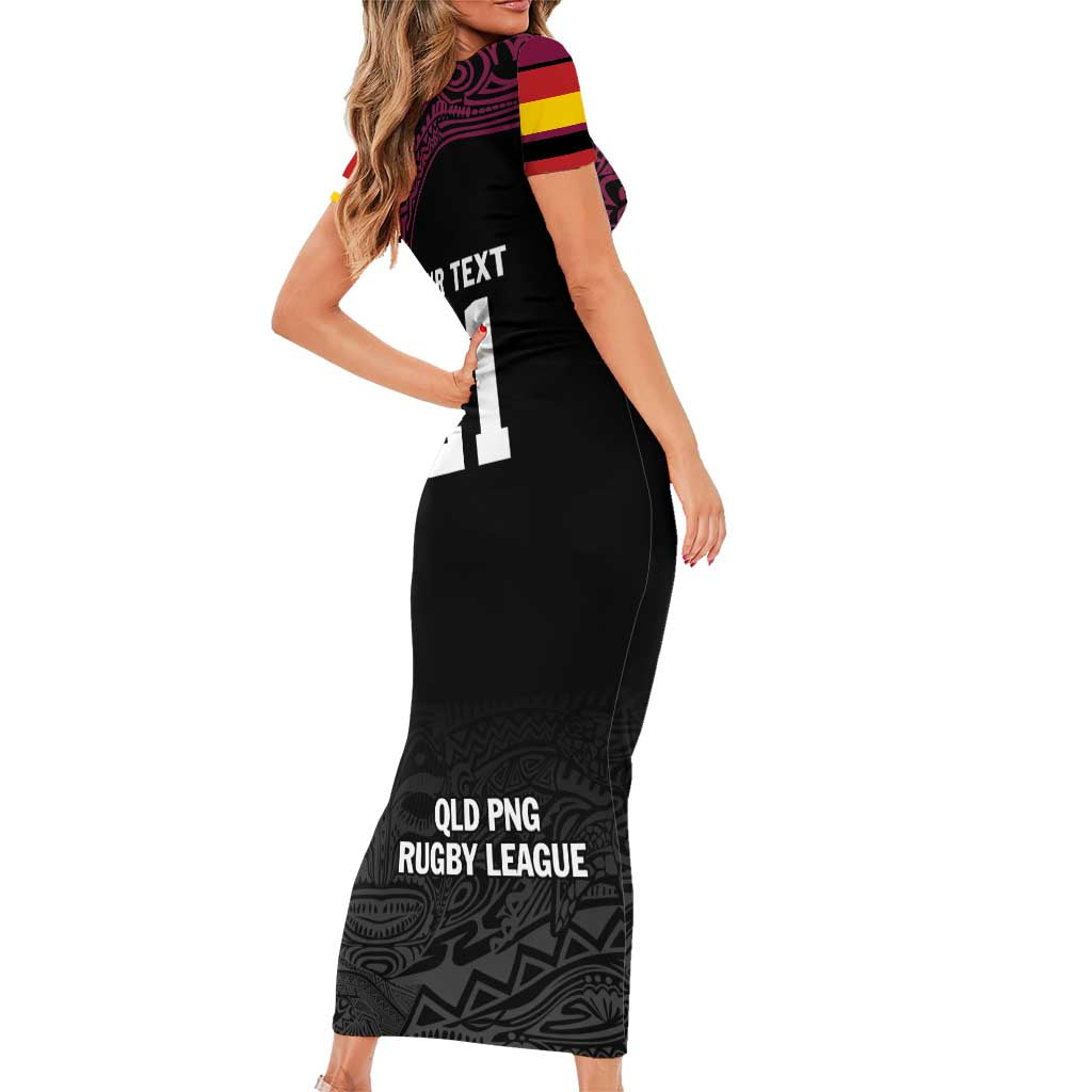 Queensland Papua New Guinea Custom Family Matching Short Sleeve Bodycon Dress and Hawaiian Shirt All Black Pacific PNG Tribal Style
