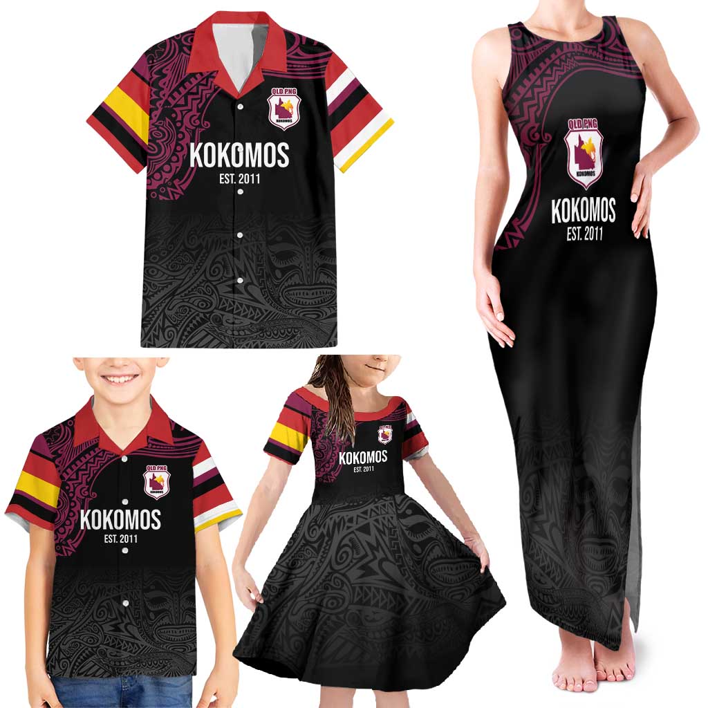 Queensland Papua New Guinea Custom Family Matching Tank Maxi Dress and Hawaiian Shirt All Black Pacific PNG Tribal Style LT9 - Polynesian Pride
