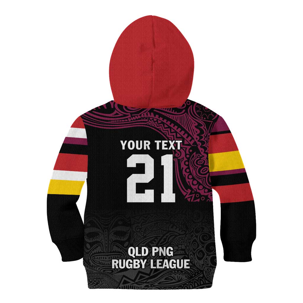 Queensland Papua New Guinea Custom Kid Hoodie All Black Pacific PNG Tribal Style