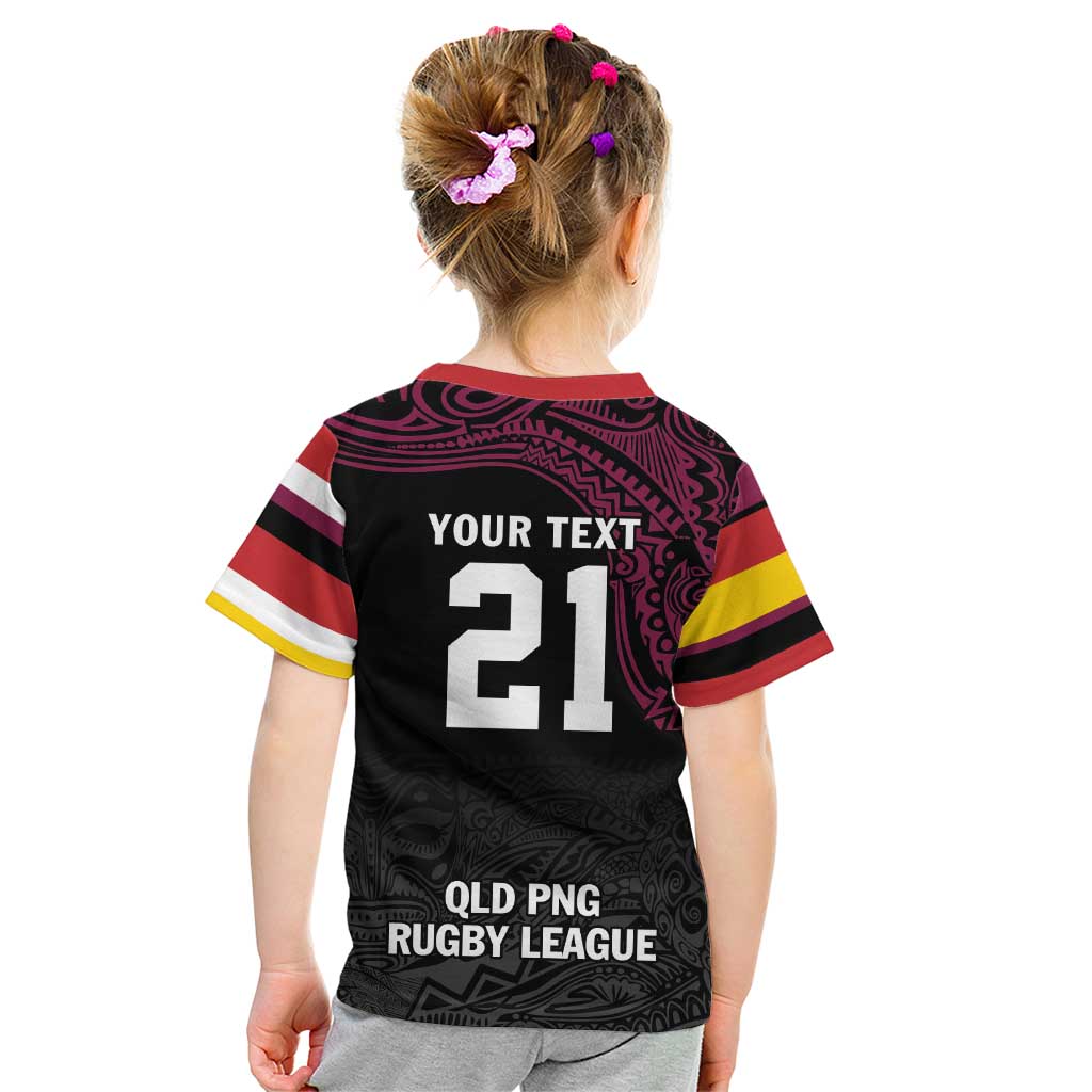 Queensland Papua New Guinea Custom Kid T Shirt All Black Pacific PNG Tribal Style