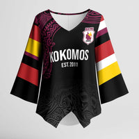 Queensland Papua New Guinea Custom Kimono Sleeve Blouse All Black Pacific PNG Tribal Style - Polynesian Pride