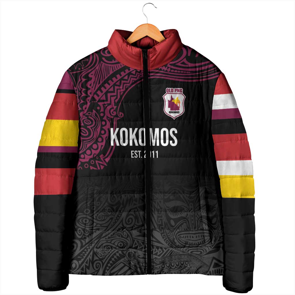 Queensland Papua New Guinea Custom Padded Jacket All Black Pacific PNG Tribal Style - Polynesian Pride