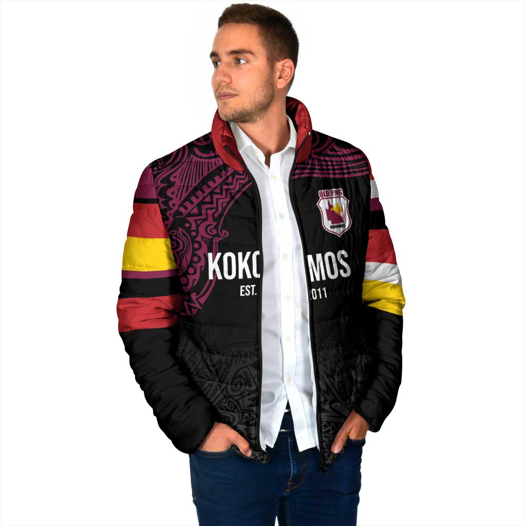 Queensland Papua New Guinea Custom Padded Jacket All Black Pacific PNG Tribal Style - Polynesian Pride
