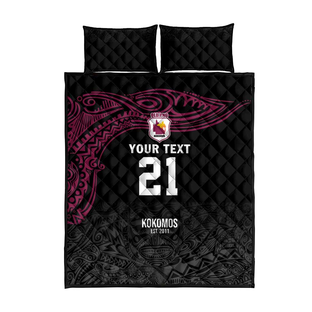 Queensland Papua New Guinea Custom Quilt Bed Set All Black Pacific PNG Tribal Style