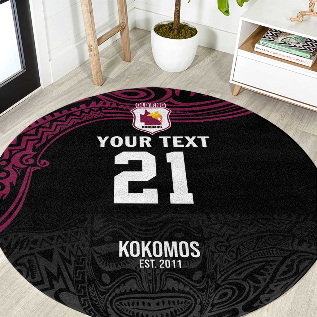 Queensland Papua New Guinea Custom Round Carpet All Black Pacific PNG Tribal Style