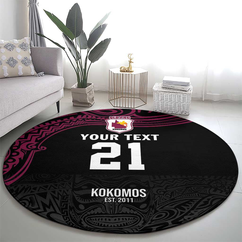 Queensland Papua New Guinea Custom Round Carpet All Black Pacific PNG Tribal Style