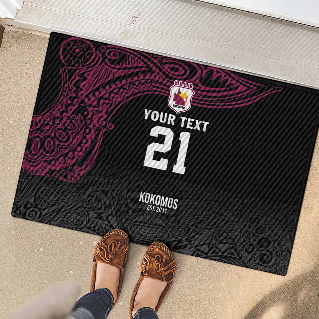 Queensland Papua New Guinea Custom Rubber Doormat All Black Pacific PNG Tribal Style