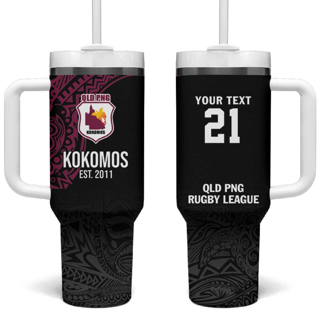 Queensland Papua New Guinea Custom Tumbler With Handle All Black Pacific PNG Tribal Style