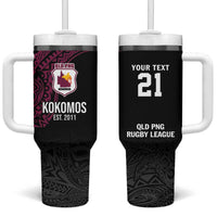 Queensland Papua New Guinea Custom Tumbler With Handle All Black Pacific PNG Tribal Style