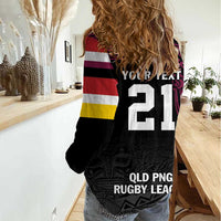 Queensland Papua New Guinea Custom Women Casual Shirt All Black Pacific PNG Tribal Style