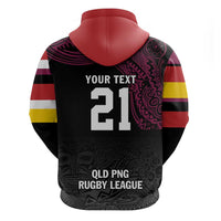 Queensland Papua New Guinea Custom Zip Hoodie All Black Pacific PNG Tribal Style