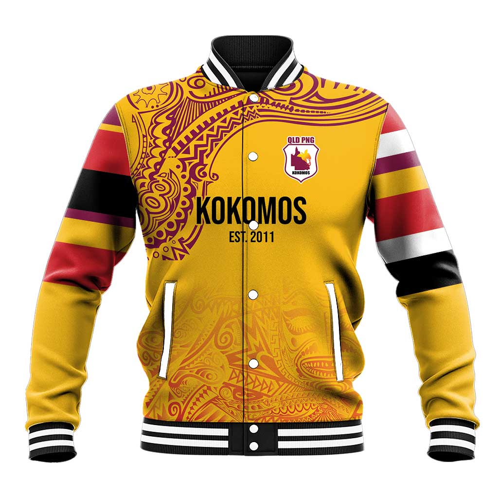 Queensland Papua New Guinea Custom Baseball Jacket All Gold Pacific PNG Tribal Style LT9 Unisex Gold - Polynesian Pride