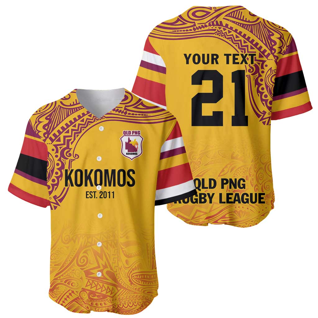 Queensland Papua New Guinea Custom Baseball Jersey All Gold Pacific PNG Tribal Style