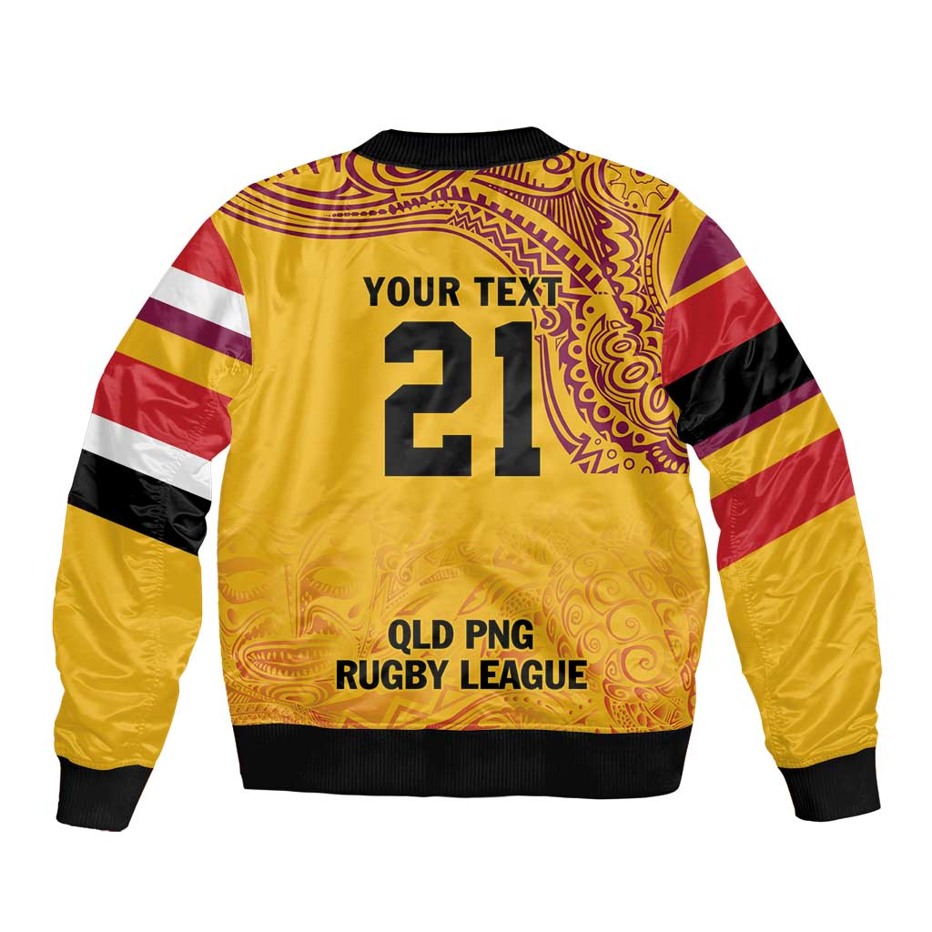 Queensland Papua New Guinea Custom Bomber Jacket All Gold Pacific PNG Tribal Style
