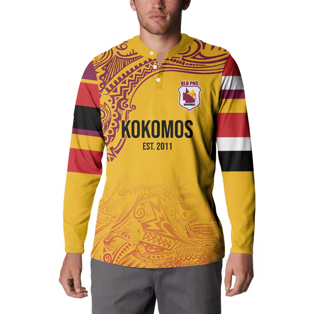 Queensland Papua New Guinea Custom Button Sweatshirt All Gold Pacific PNG Tribal Style LT9 - Polynesian Pride