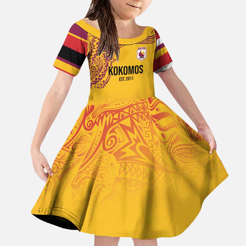 Queensland Papua New Guinea Custom Family Matching Long Sleeve Bodycon Dress and Hawaiian Shirt All Gold Pacific PNG Tribal Style