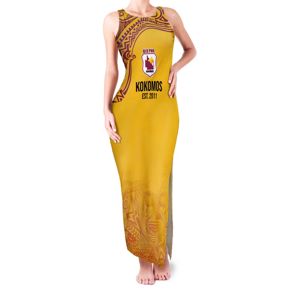 Queensland Papua New Guinea Custom Family Matching Tank Maxi Dress and Hawaiian Shirt All Gold Pacific PNG Tribal Style
