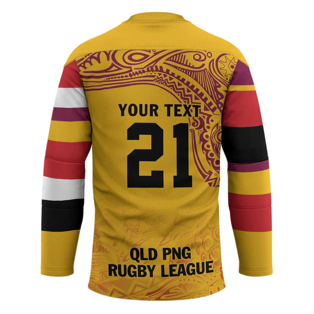 Queensland Papua New Guinea Custom Hockey Jersey All Gold Pacific PNG Tribal Style - Polynesian Pride