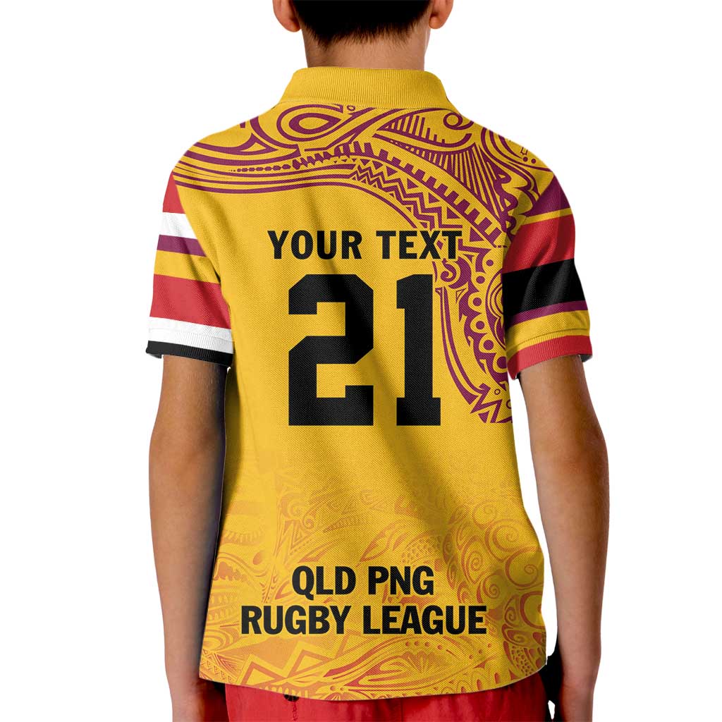 Queensland Papua New Guinea Custom Kid Polo Shirt All Gold Pacific PNG Tribal Style
