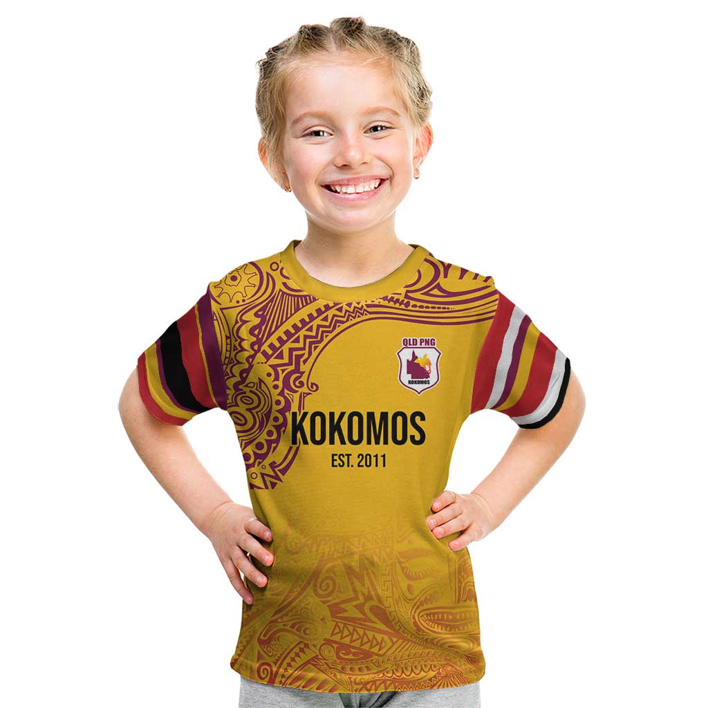 Queensland Papua New Guinea Custom Kid T Shirt All Gold Pacific PNG Tribal Style