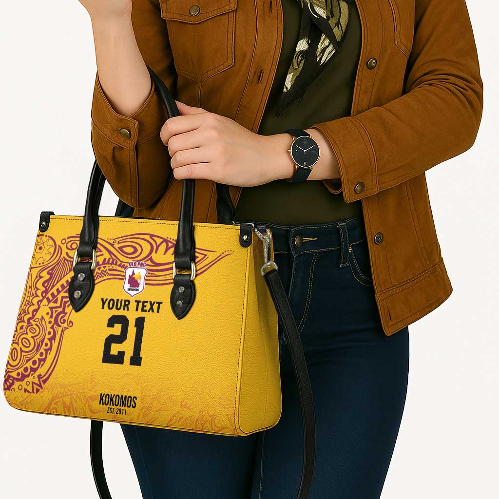 Queensland Papua New Guinea Custom Leather Bag All Gold Pacific PNG Tribal Style - Polynesian Pride