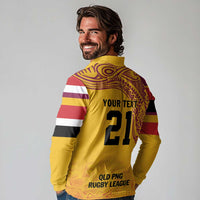 Queensland Papua New Guinea Custom Long Sleeve Polo Shirt All Gold Pacific PNG Tribal Style