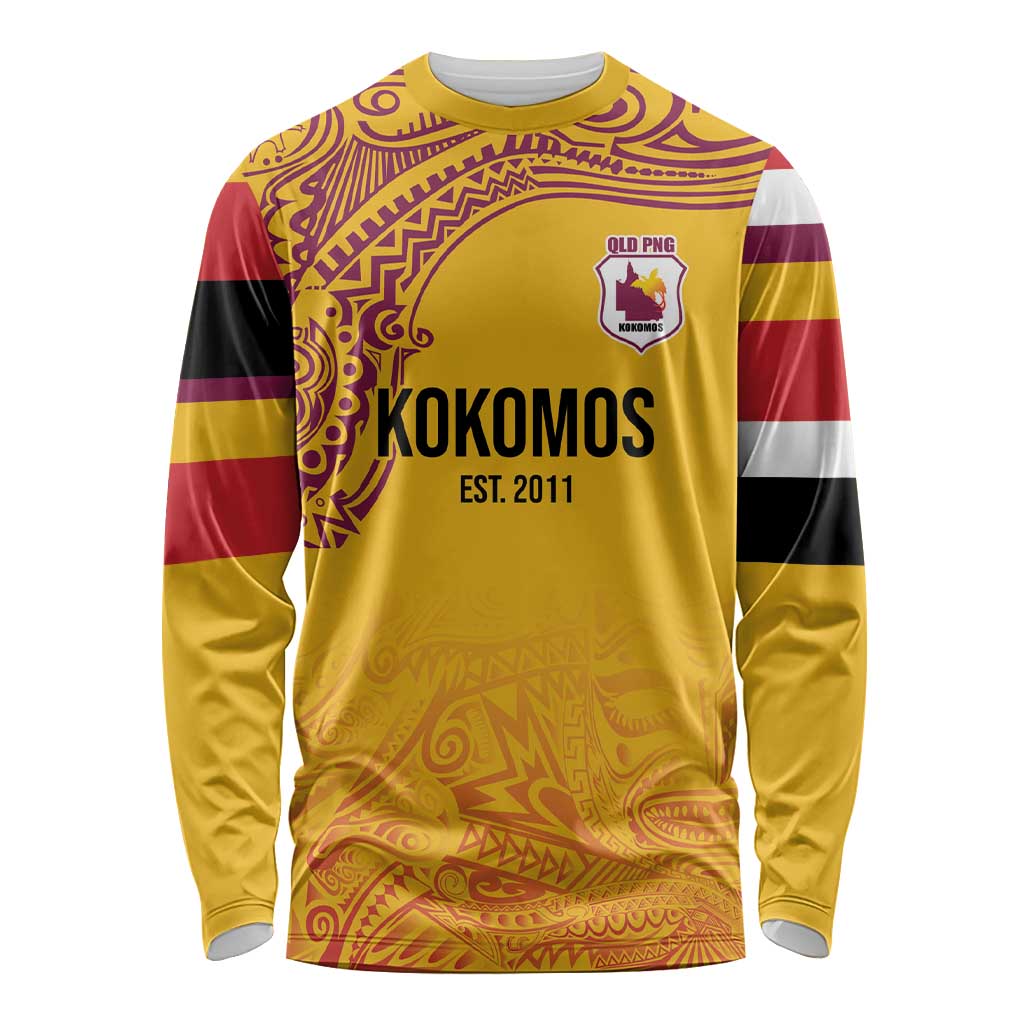 Queensland Papua New Guinea Custom Long Sleeve Shirt All Gold Pacific PNG Tribal Style LT9 Unisex Gold - Polynesian Pride