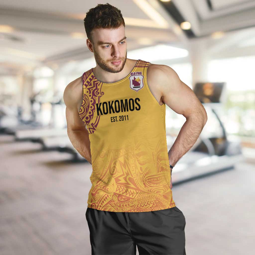 Queensland Papua New Guinea Custom Men Tank Top All Gold Pacific PNG Tribal Style LT9 Gold - Polynesian Pride