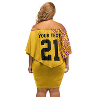 Queensland Papua New Guinea Custom Off Shoulder Short Dress All Gold Pacific PNG Tribal Style