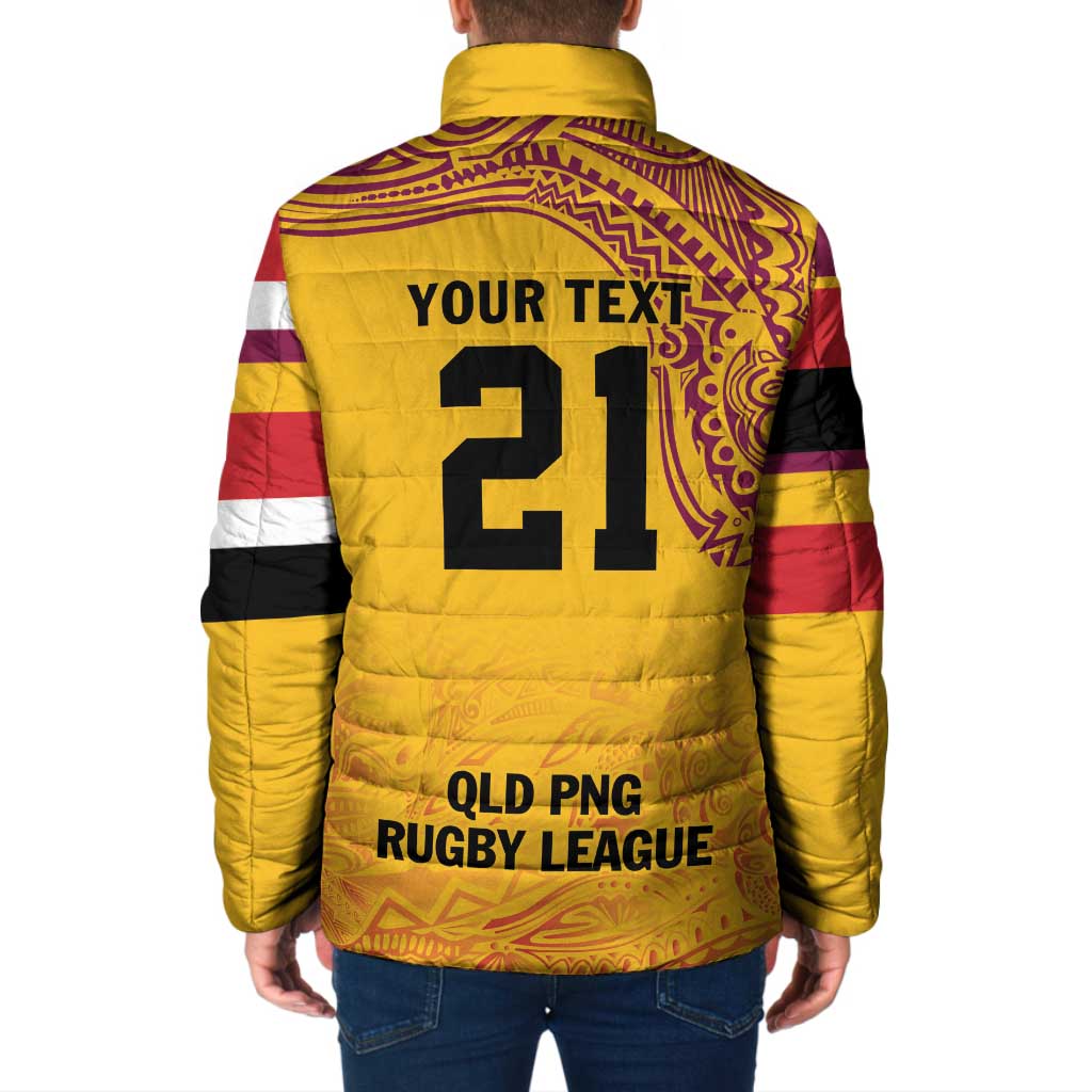 Queensland Papua New Guinea Custom Padded Jacket All Gold Pacific PNG Tribal Style - Polynesian Pride
