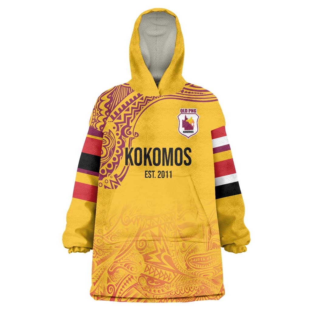 Queensland Papua New Guinea Custom Wearable Blanket Hoodie All Gold Pacific PNG Tribal Style LT9 One Size Gold - Polynesian Pride