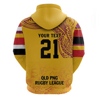 Queensland Papua New Guinea Custom Zip Hoodie All Gold Pacific PNG Tribal Style