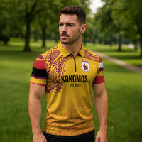 Queensland Papua New Guinea Custom Zipper Polo Shirt All Gold Pacific PNG Tribal Style - Polynesian Pride