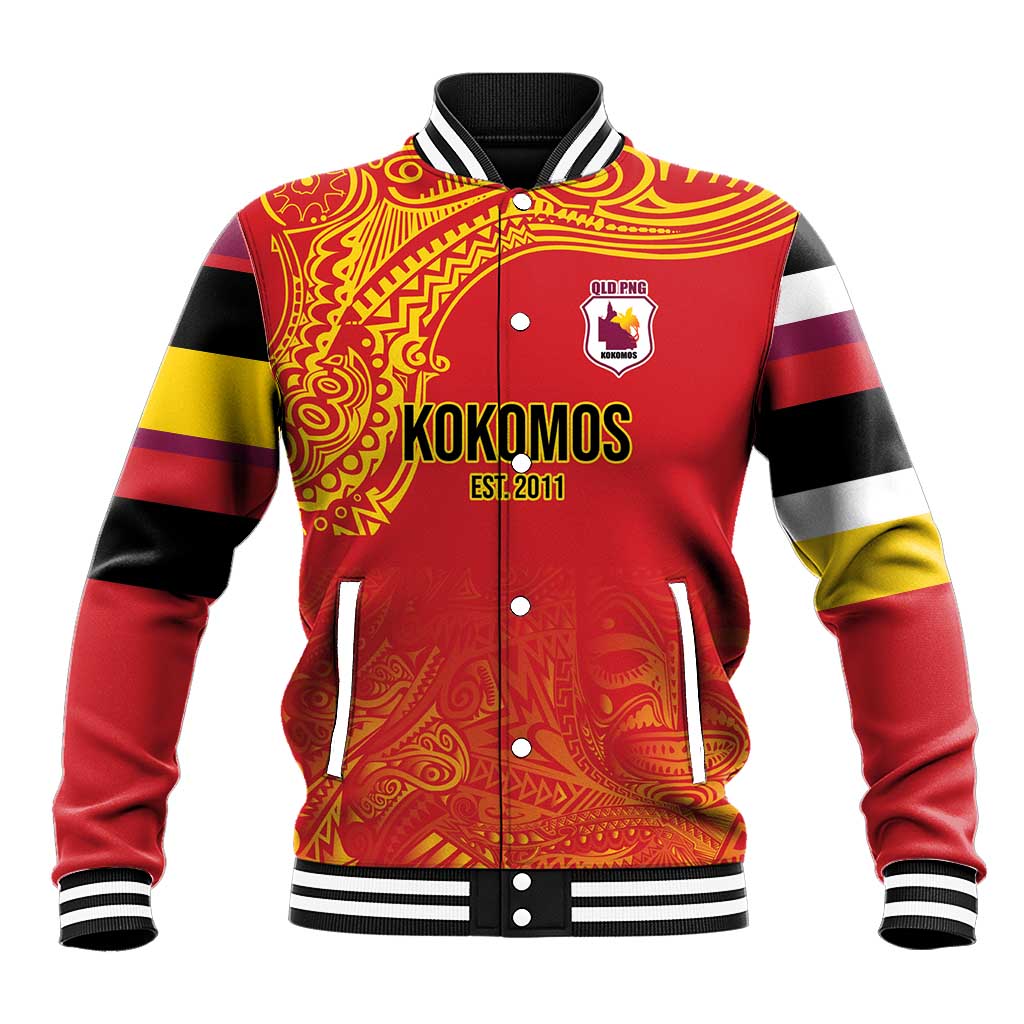 Queensland Papua New Guinea Custom Baseball Jacket All Red Pacific PNG Tribal Style LT9 Unisex Red - Polynesian Pride