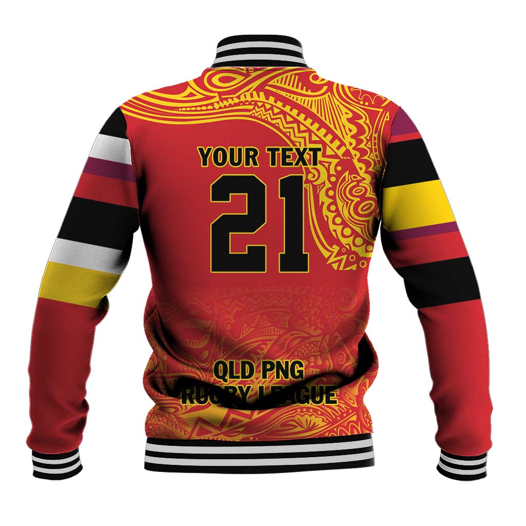 Queensland Papua New Guinea Custom Baseball Jacket All Red Pacific PNG Tribal Style LT9 - Polynesian Pride