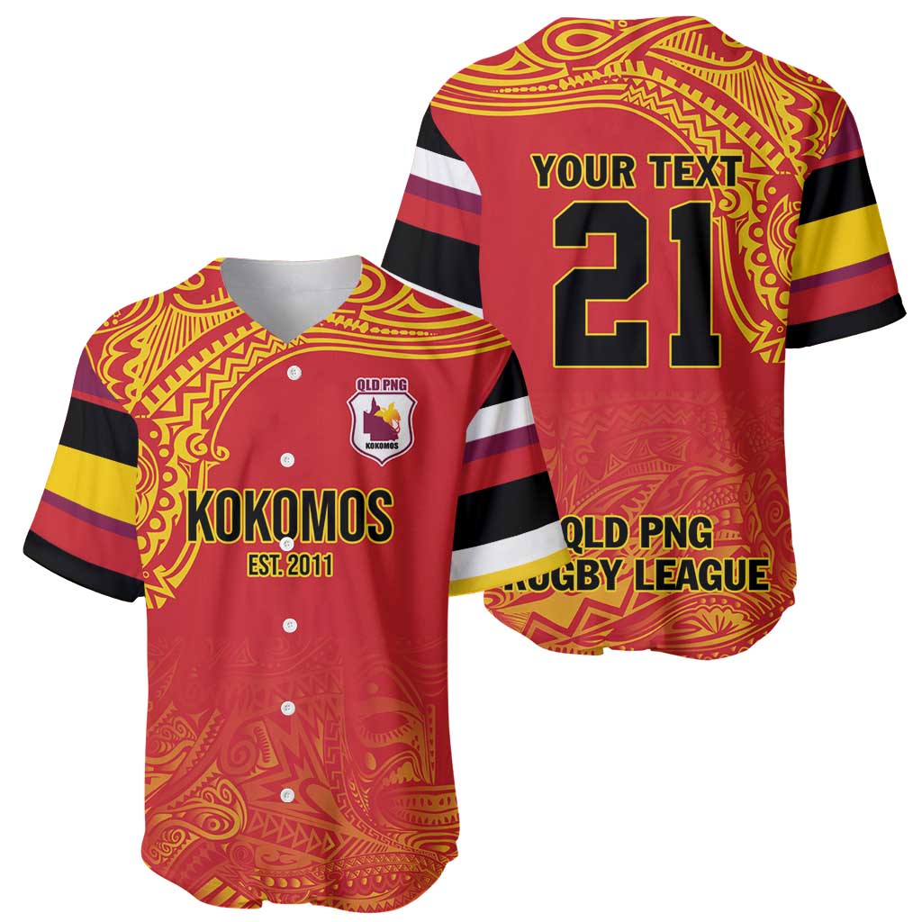Queensland Papua New Guinea Custom Baseball Jersey All Red Pacific PNG Tribal Style