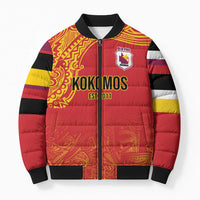 Queensland Papua New Guinea Custom Bomber Puffer Jacket All Red Pacific PNG Tribal Style - Polynesian Pride