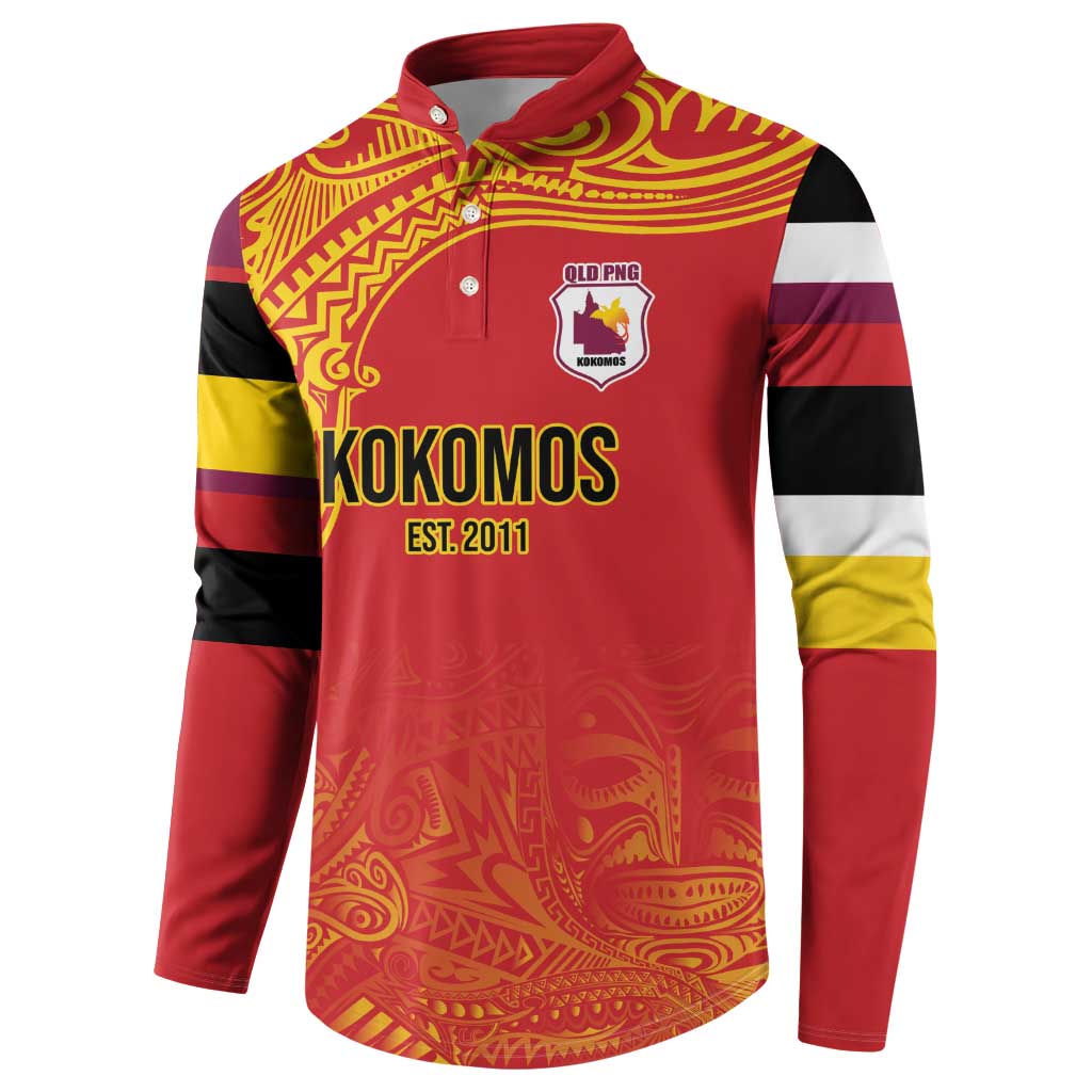 Queensland Papua New Guinea Custom Button Sweatshirt All Red Pacific PNG Tribal Style LT9 - Polynesian Pride