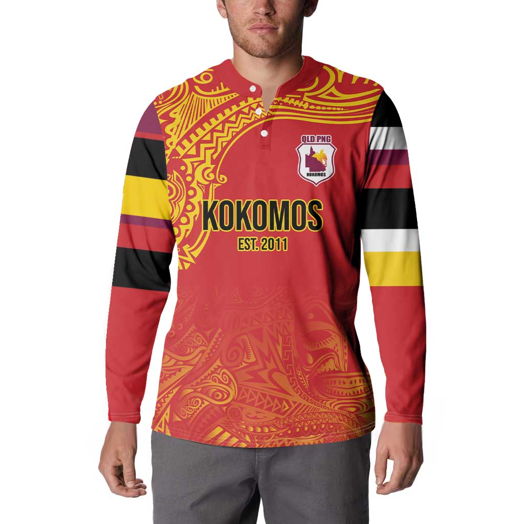 Queensland Papua New Guinea Custom Button Sweatshirt All Red Pacific PNG Tribal Style LT9 - Polynesian Pride