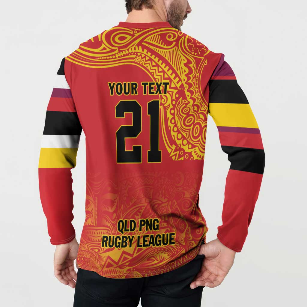 Queensland Papua New Guinea Custom Button Sweatshirt All Red Pacific PNG Tribal Style LT9 - Polynesian Pride