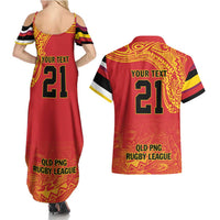 Queensland Papua New Guinea Custom Couples Matching Summer Maxi Dress and Hawaiian Shirt All Red Pacific PNG Tribal Style