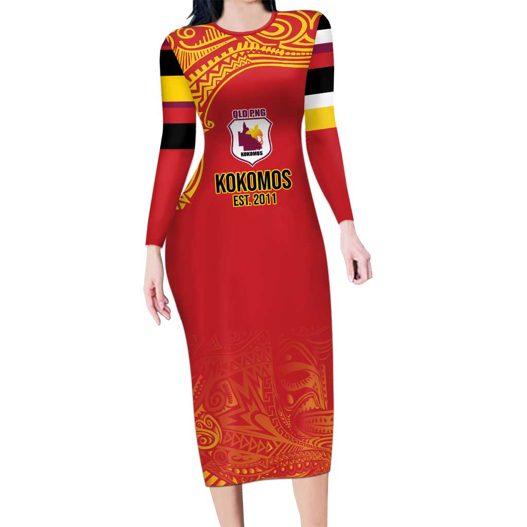 Queensland Papua New Guinea Custom Family Matching Long Sleeve Bodycon Dress and Hawaiian Shirt All Red Pacific PNG Tribal Style