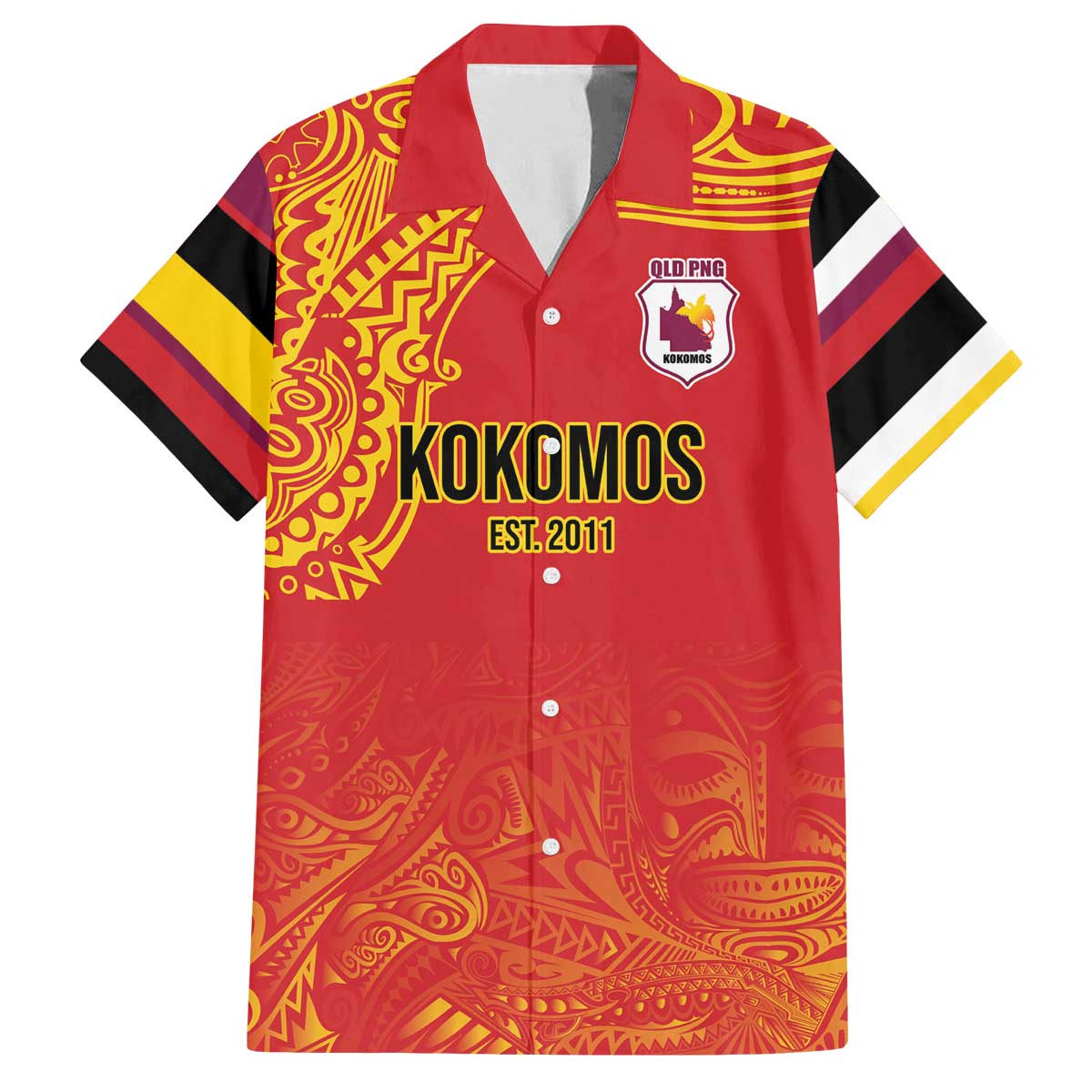 Queensland Papua New Guinea Custom Family Matching Off The Shoulder Long Sleeve Dress and Hawaiian Shirt All Red Pacific PNG Tribal Style