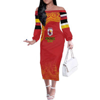 Queensland Papua New Guinea Custom Family Matching Off The Shoulder Long Sleeve Dress and Hawaiian Shirt All Red Pacific PNG Tribal Style