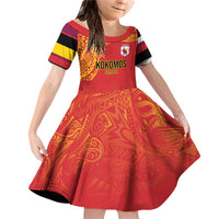 Queensland Papua New Guinea Custom Family Matching Off Shoulder Short Dress and Hawaiian Shirt All Red Pacific PNG Tribal Style