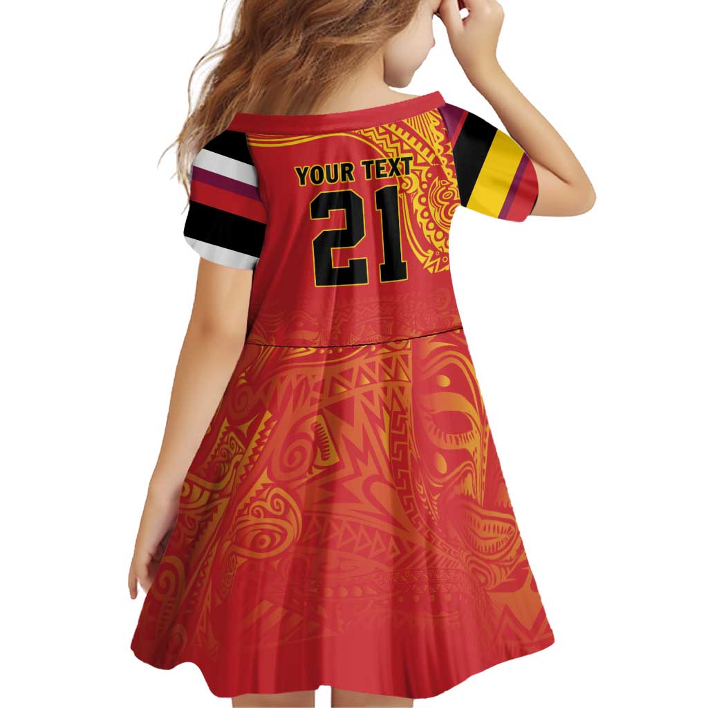 Queensland Papua New Guinea Custom Family Matching Off Shoulder Short Dress and Hawaiian Shirt All Red Pacific PNG Tribal Style